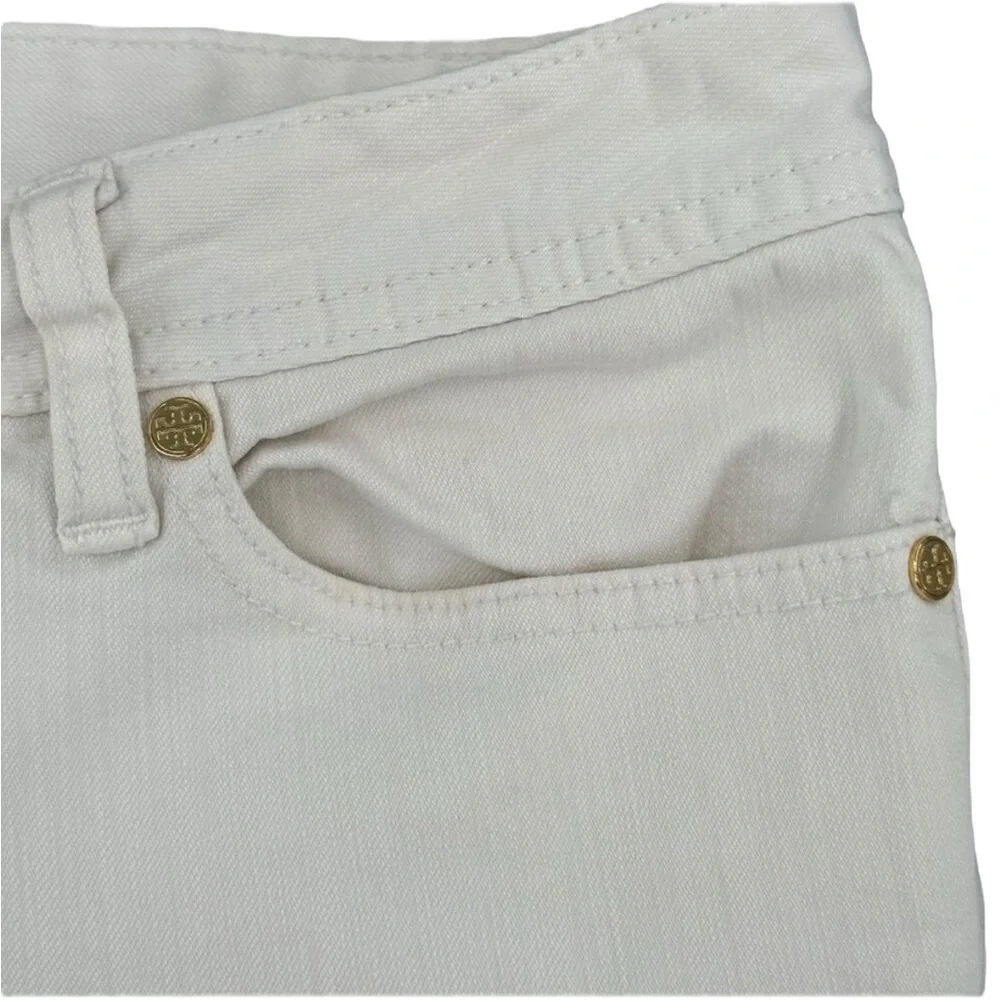 Tory Burch Jeans Womens 28 White Cropped Slim Boot Logo Pockets & Button